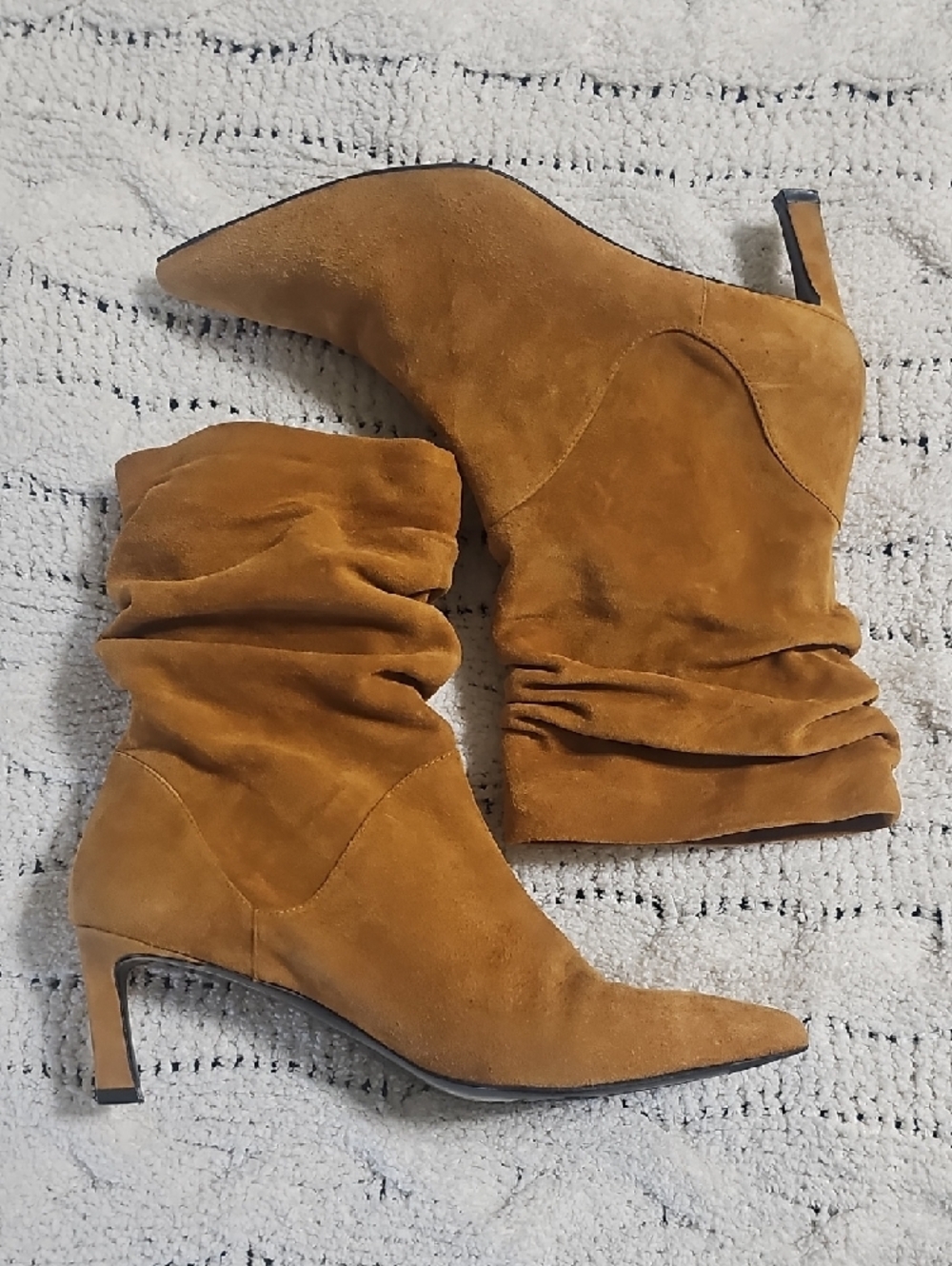 Stuart Weitzman Demibenator Slouchy Pointed-Toe Suede Ankle Boots - Tan